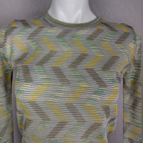 M Missoni Pattern Rib Knit Wool Blend Sweater Ocra Green Size XL - Picture 7 of 16